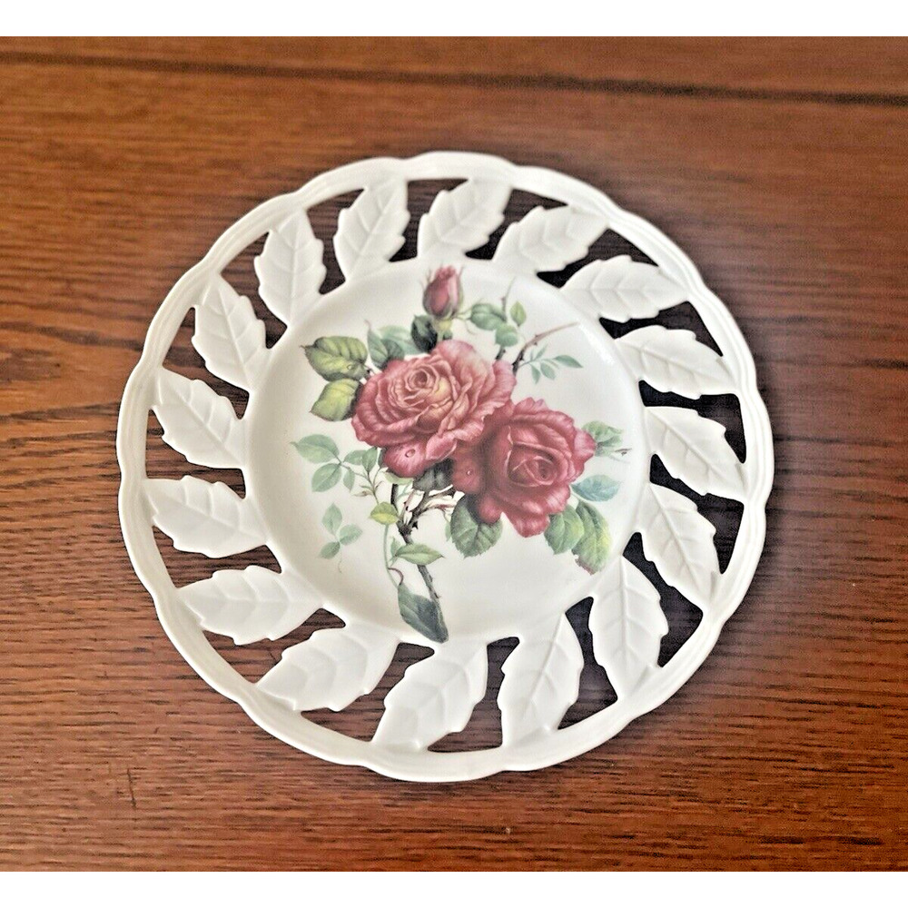 L Godinger & Co- 8 1/4" Plate/Wall Hanging -Rose Center with Pierced Leaf Border